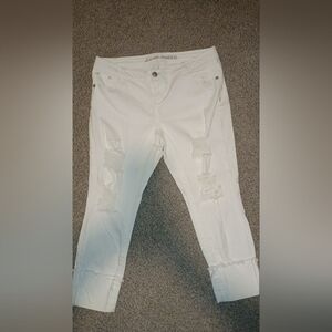 Almost Famous White Distressed Cropped Capri Jeans
